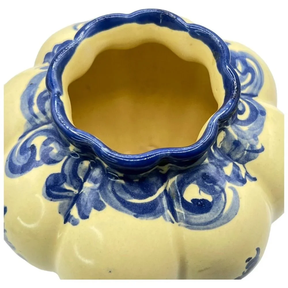 Vestal Alcobaca Vase‎ Hand Painted Blue Flowers Made In Portugal Art Pottery VTG